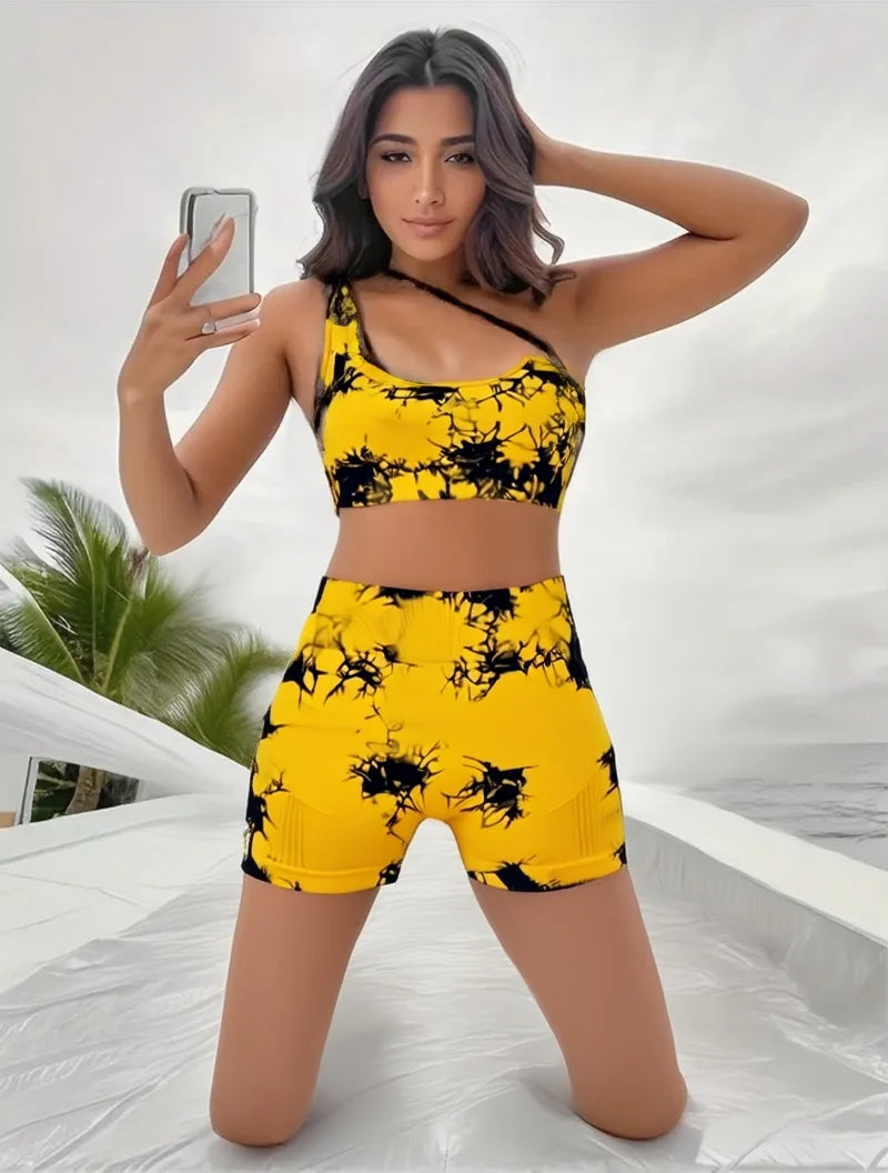 yellow tie-dye suit